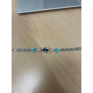 Carolyn Pollack vtg sterling Southwestern Native American mosaic inlay bracelet